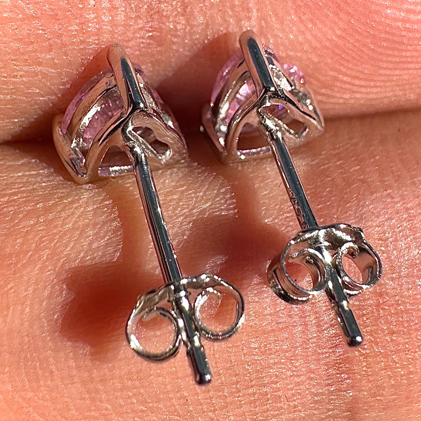 Pink Heart Stud Earrings 5mm CZ 925 Sterling Silver