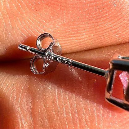 Pink Heart Stud Earrings 5mm CZ 925 Sterling Silver