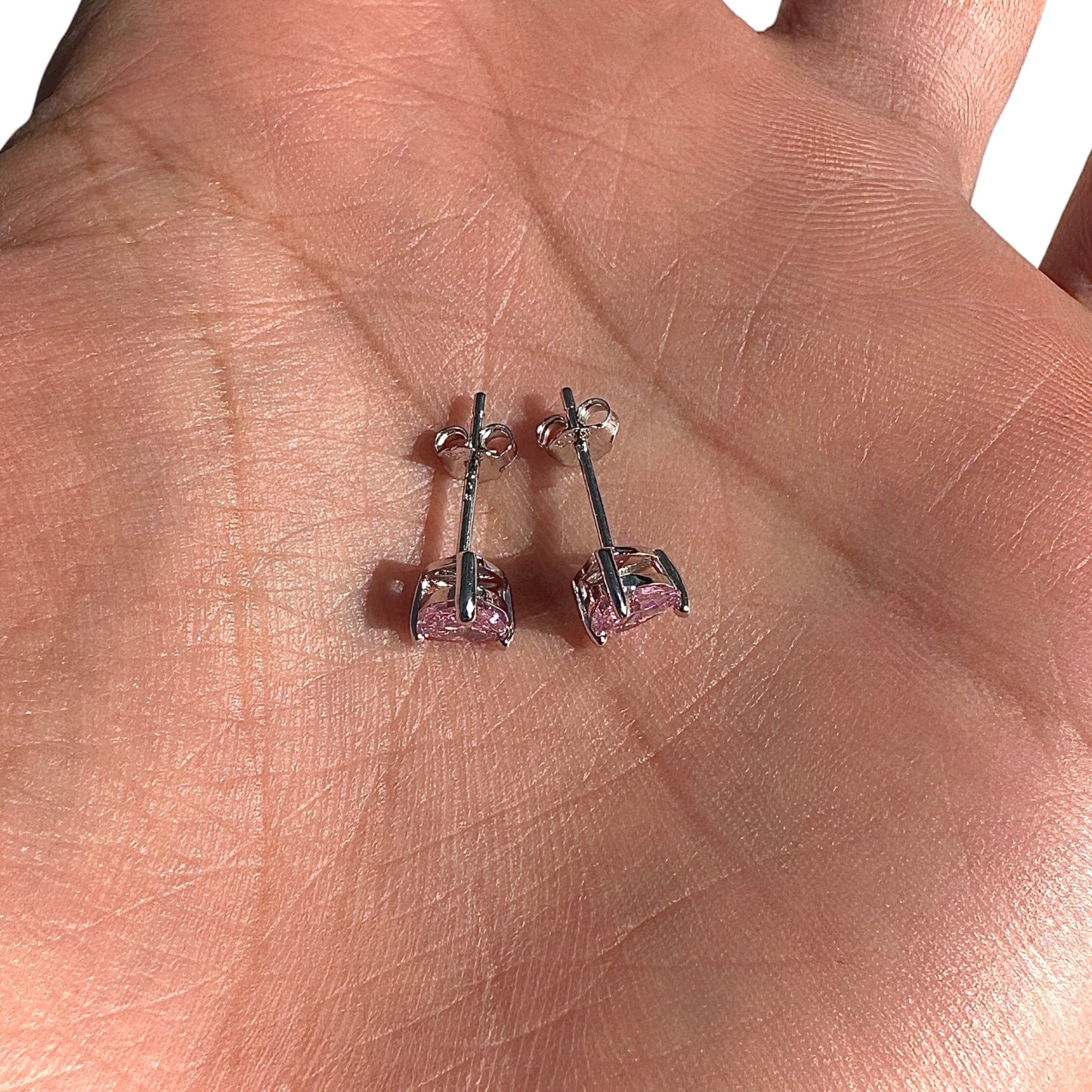 Pink Heart Stud Earrings 5mm CZ 925 Sterling Silver