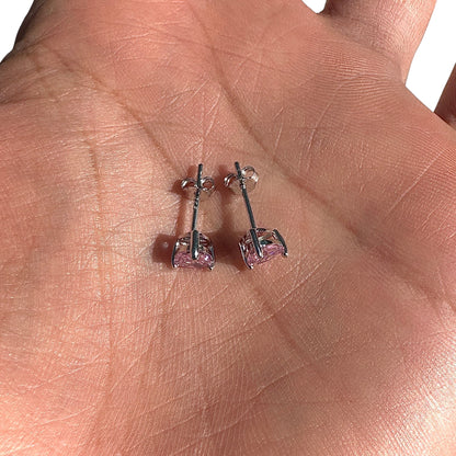 Pink Heart Stud Earrings 5mm CZ 925 Sterling Silver