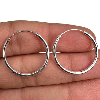 Sterling Silver Hoop Earrings 25mm 925 Round Hoops