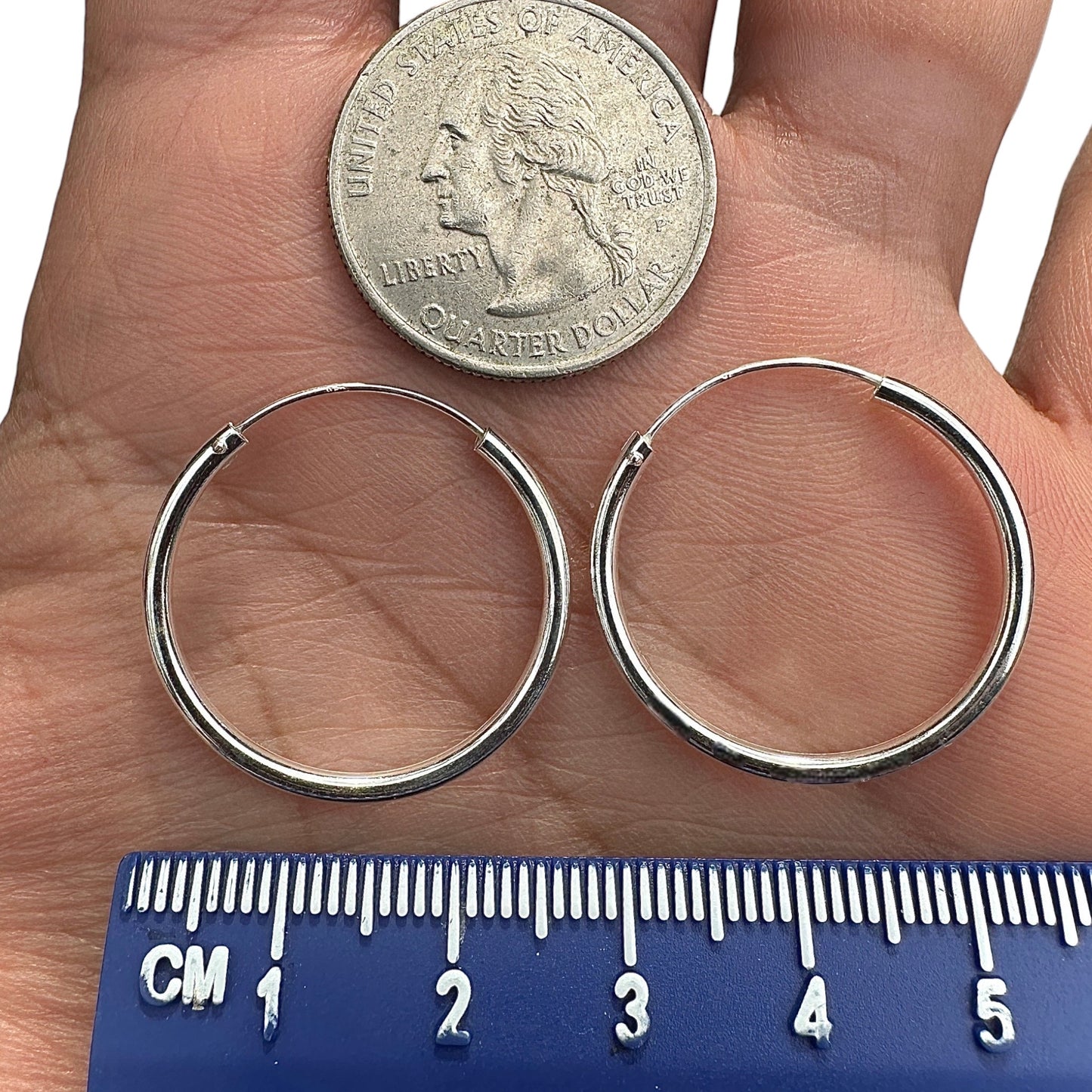 Sterling Silver Hoop Earrings 25mm 925 Round Hoops