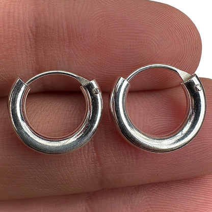Sterling Silver Huggie Earrings 14mm Chunky Round Hoops