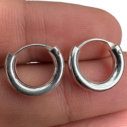 Sterling Silver Huggie Earrings 14mm Chunky Round Hoops