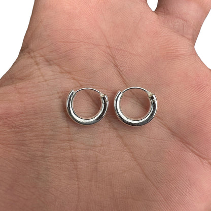 Sterling Silver Huggie Earrings 14mm Chunky Round Hoops