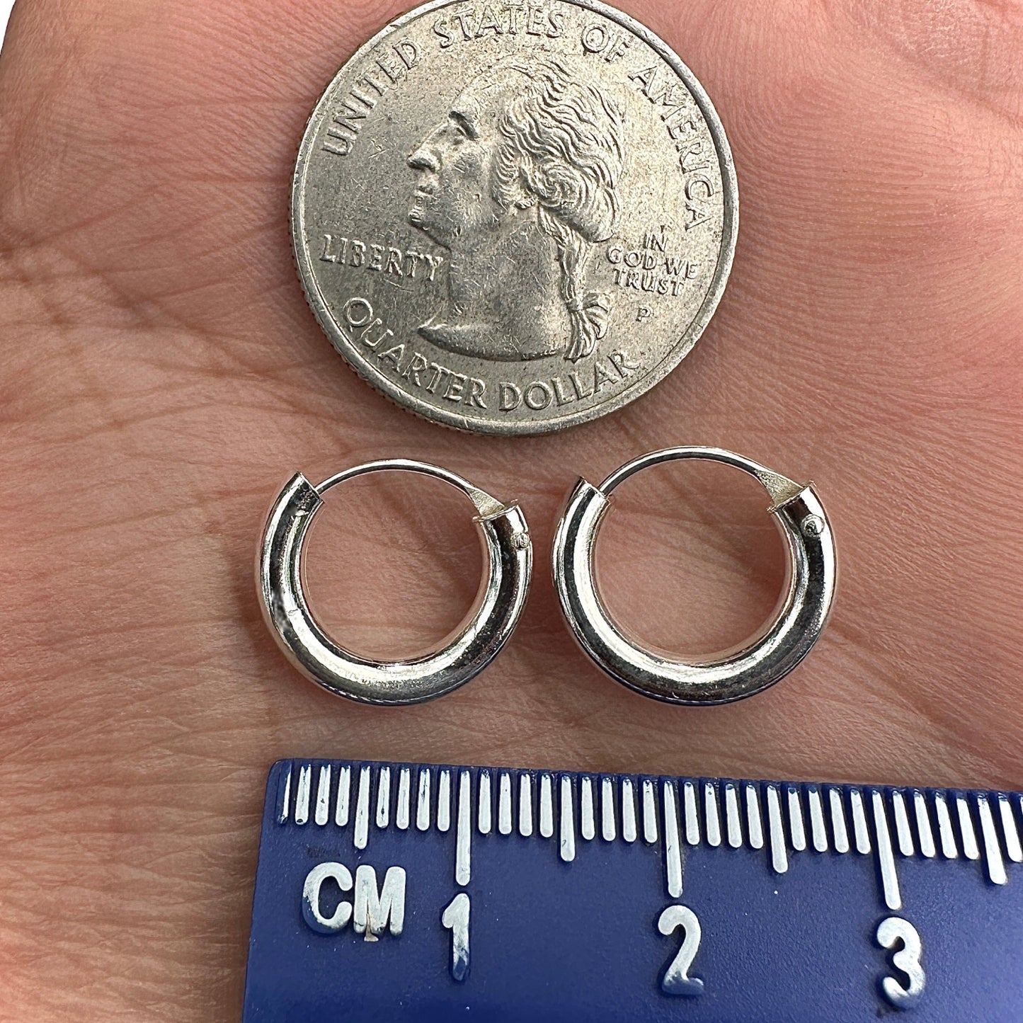Sterling Silver Huggie Earrings 14mm Chunky Round Hoops