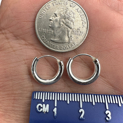 Sterling Silver Huggie Earrings 14mm Chunky Round Hoops