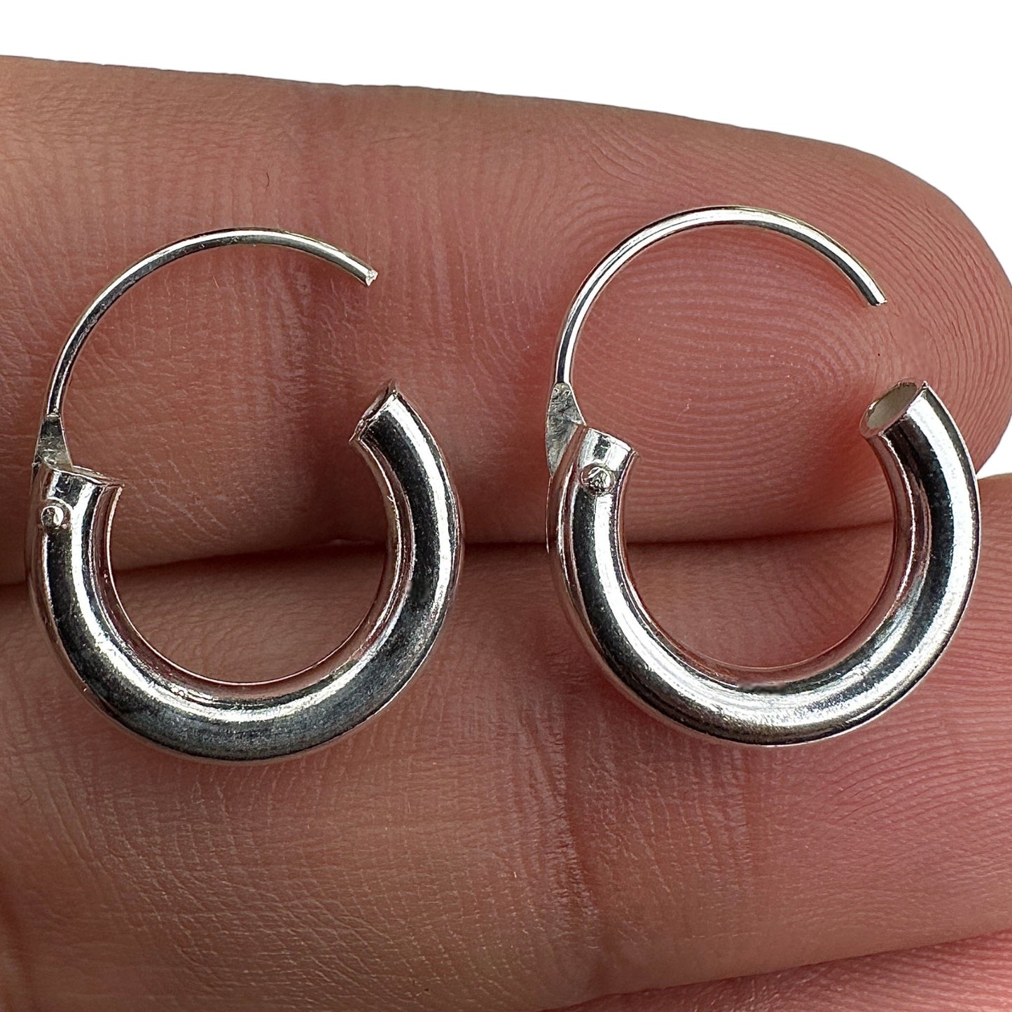 Sterling Silver Huggie Earrings 14mm Chunky Round Hoops