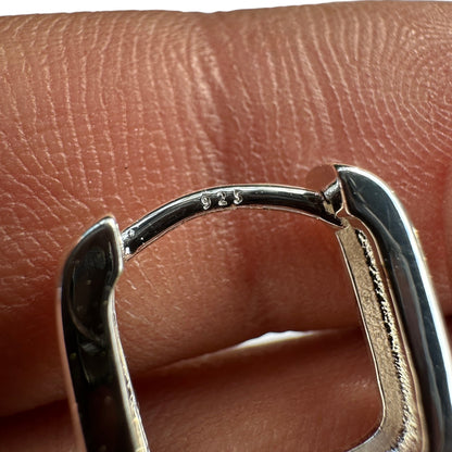 Sterling Silver Square Hoop Earrings 14mm Chunky Huggies