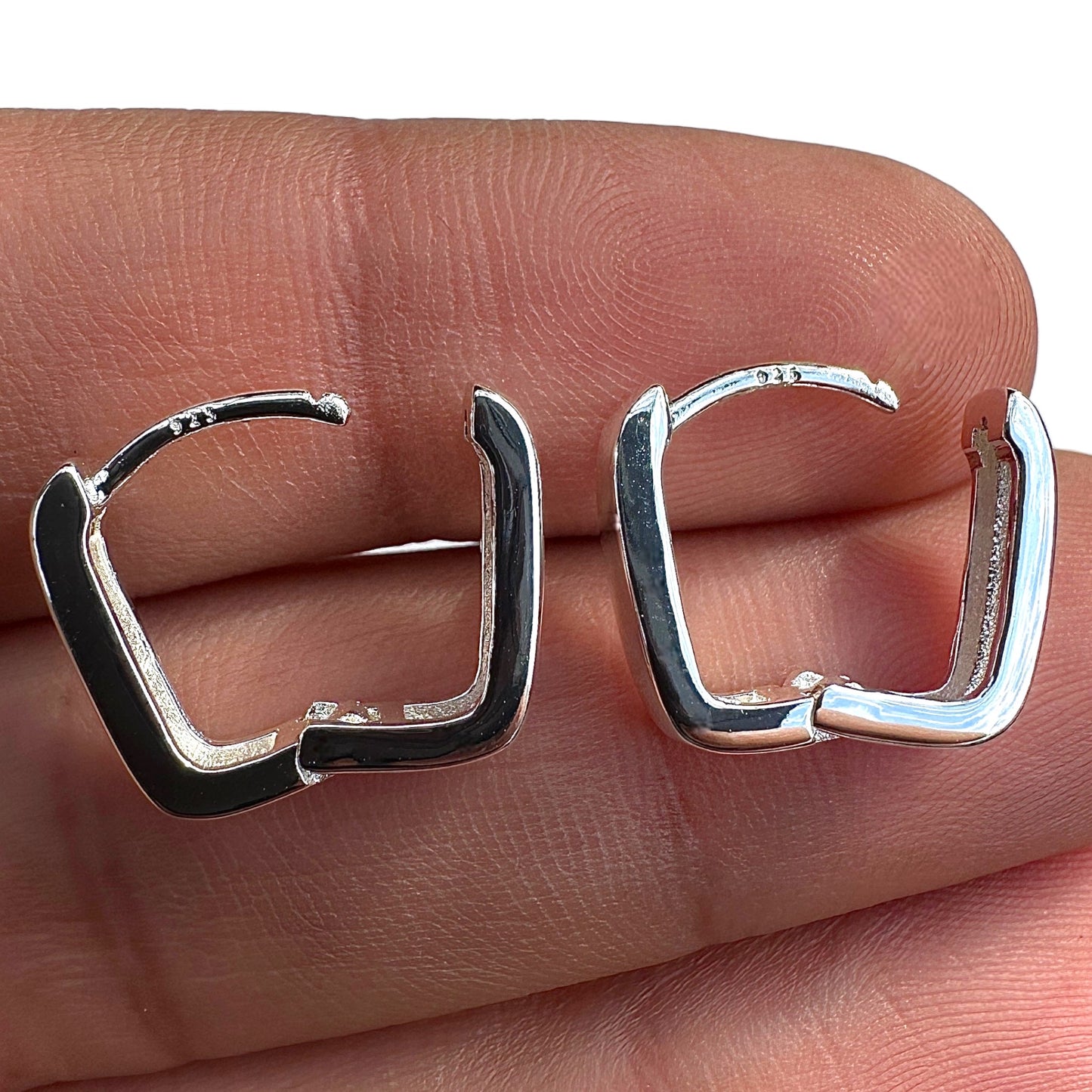 Sterling Silver Square Hoop Earrings 14mm Chunky Huggies