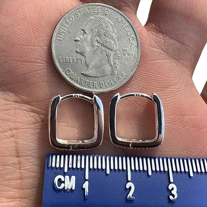 Sterling Silver Square Hoop Earrings 14mm Chunky Huggies
