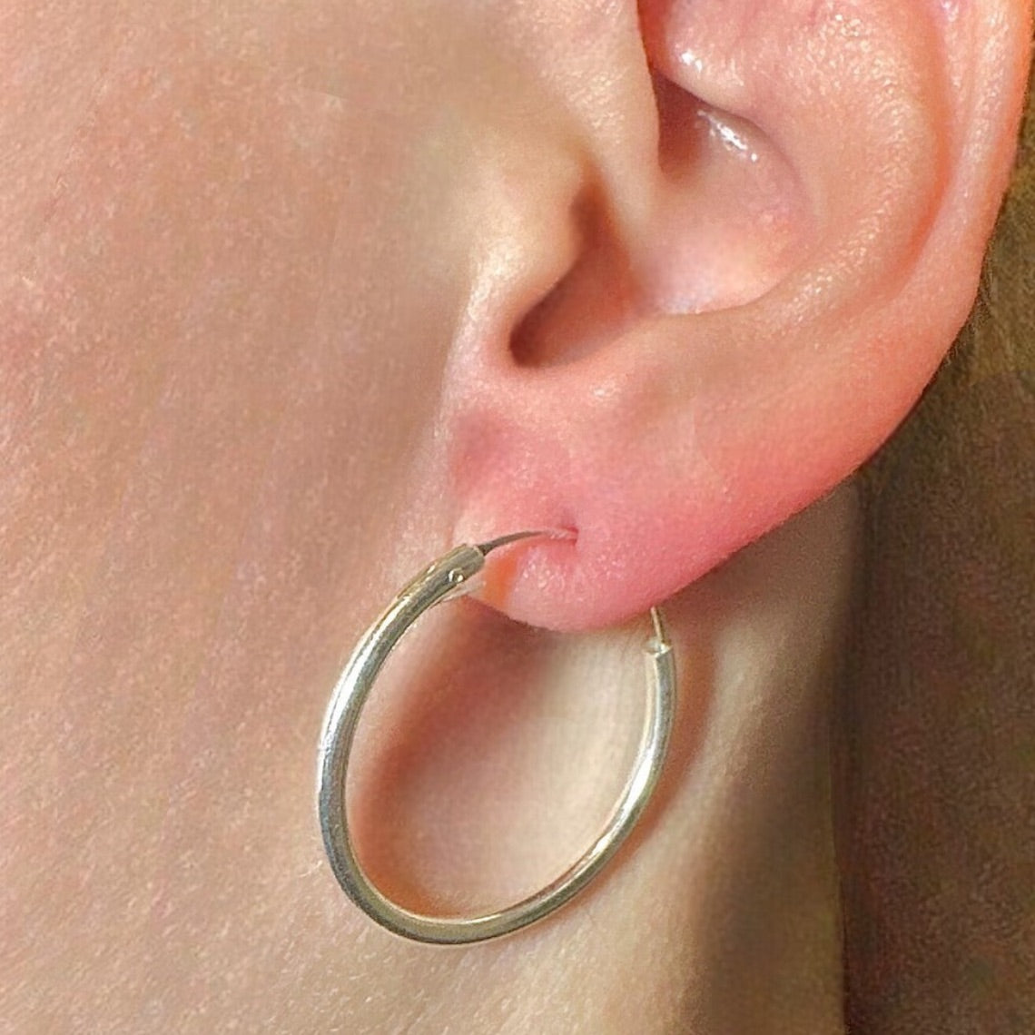 Sterling Silver Hoop Earrings 25mm 925 Round Hoops