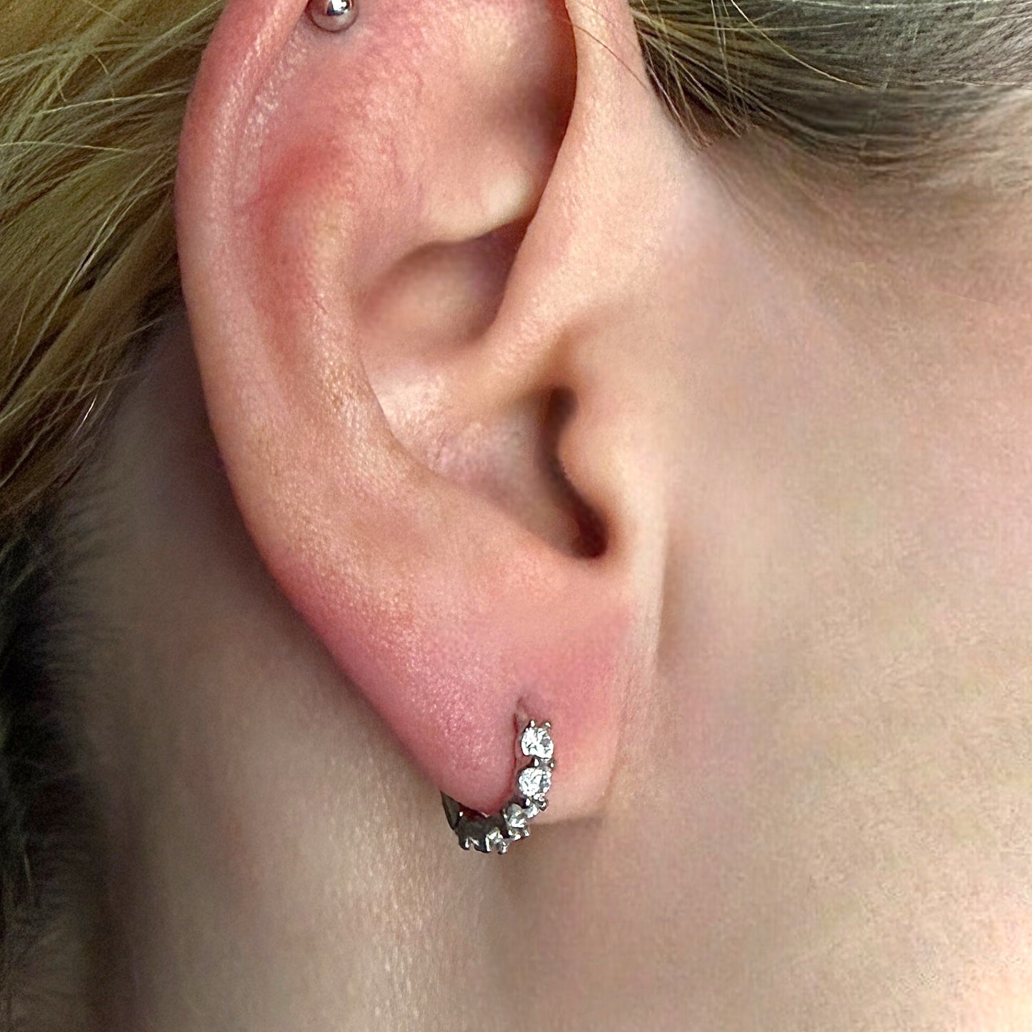 Huggie Hoop Earrings 10mm 925 Sterling Silver CZ Small Hoops