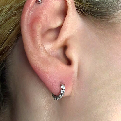 Huggie Hoop Earrings 10mm 925 Sterling Silver CZ Small Hoops