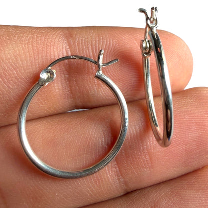 Sterling Silver Hoop Earrings 25mm, 925 Thin Polished Hoops