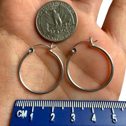 Sterling Silver Hoop Earrings 25mm, 925 Thin Polished Hoops