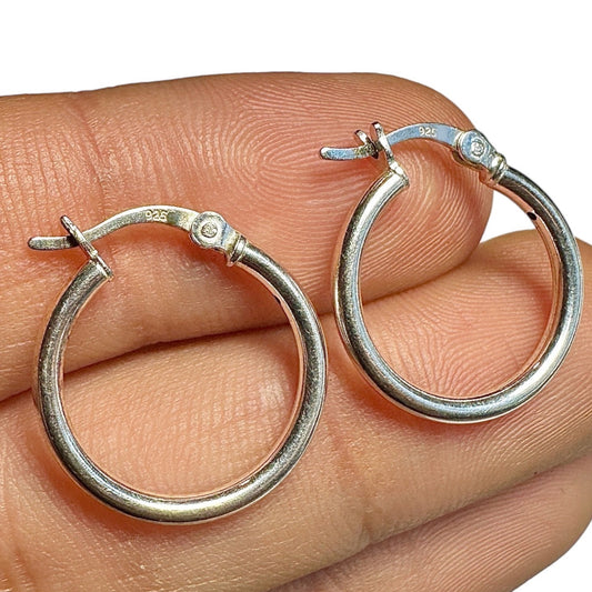 925 Sterling Silver Hoop Earrings 15mm French Lock