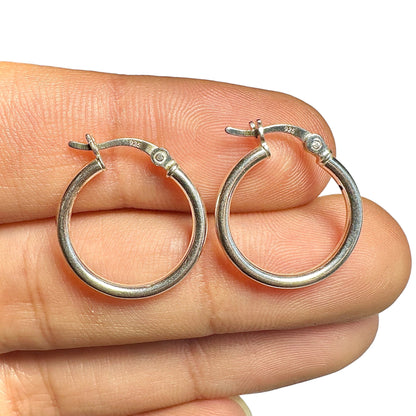925 Sterling Silver Hoop Earrings 15mm French Lock