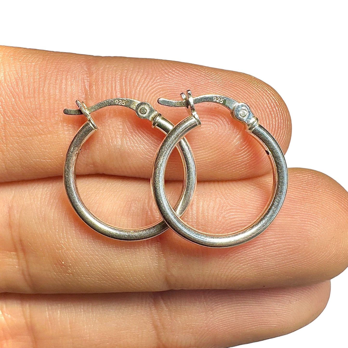 925 Sterling Silver Hoop Earrings 15mm French Lock