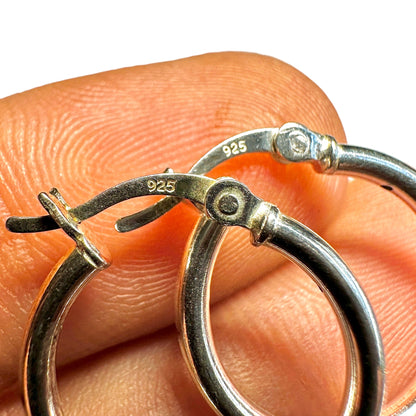 925 Sterling Silver Hoop Earrings 15mm French Lock