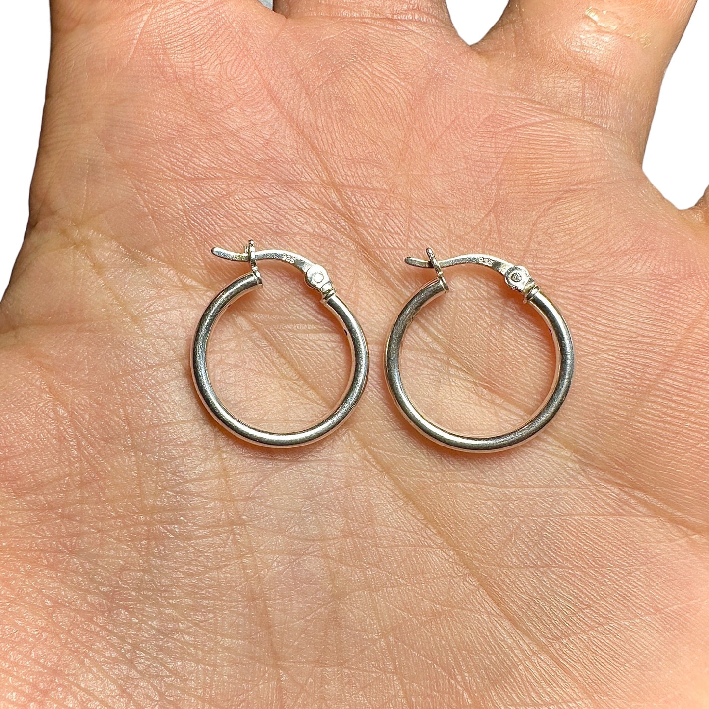 925 Sterling Silver Hoop Earrings 15mm French Lock
