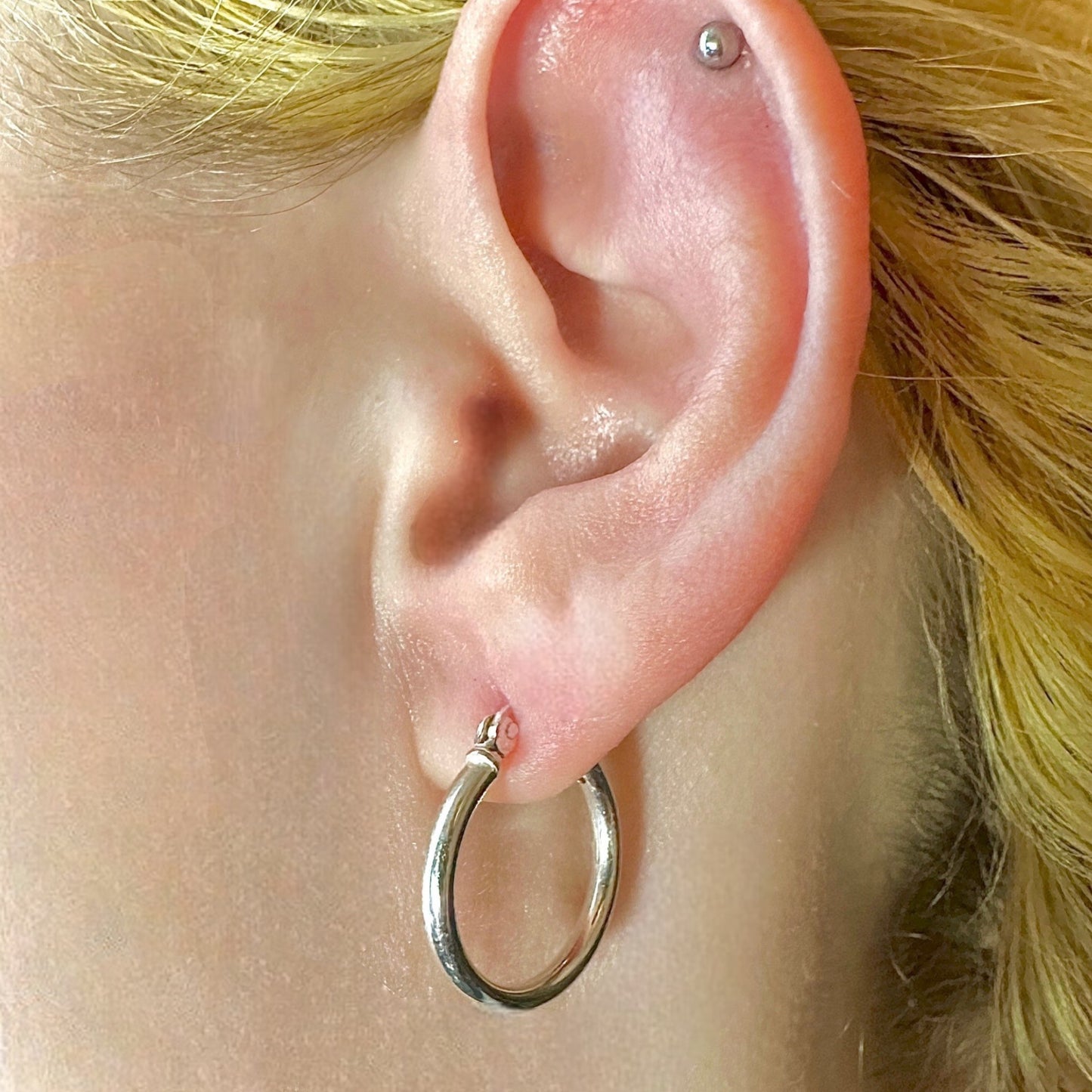 925 Sterling Silver Hoop Earrings 15mm French Lock