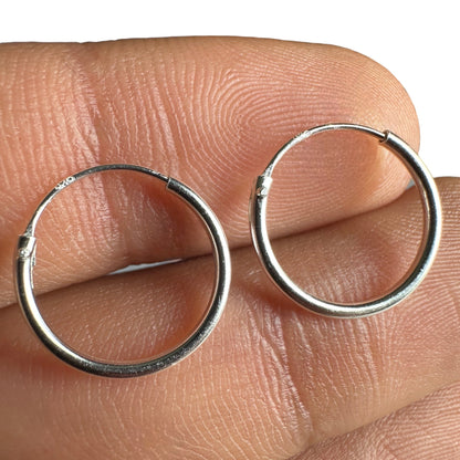Sterling Silver Hoop Earrings 14mm Small Minimalist Hoops