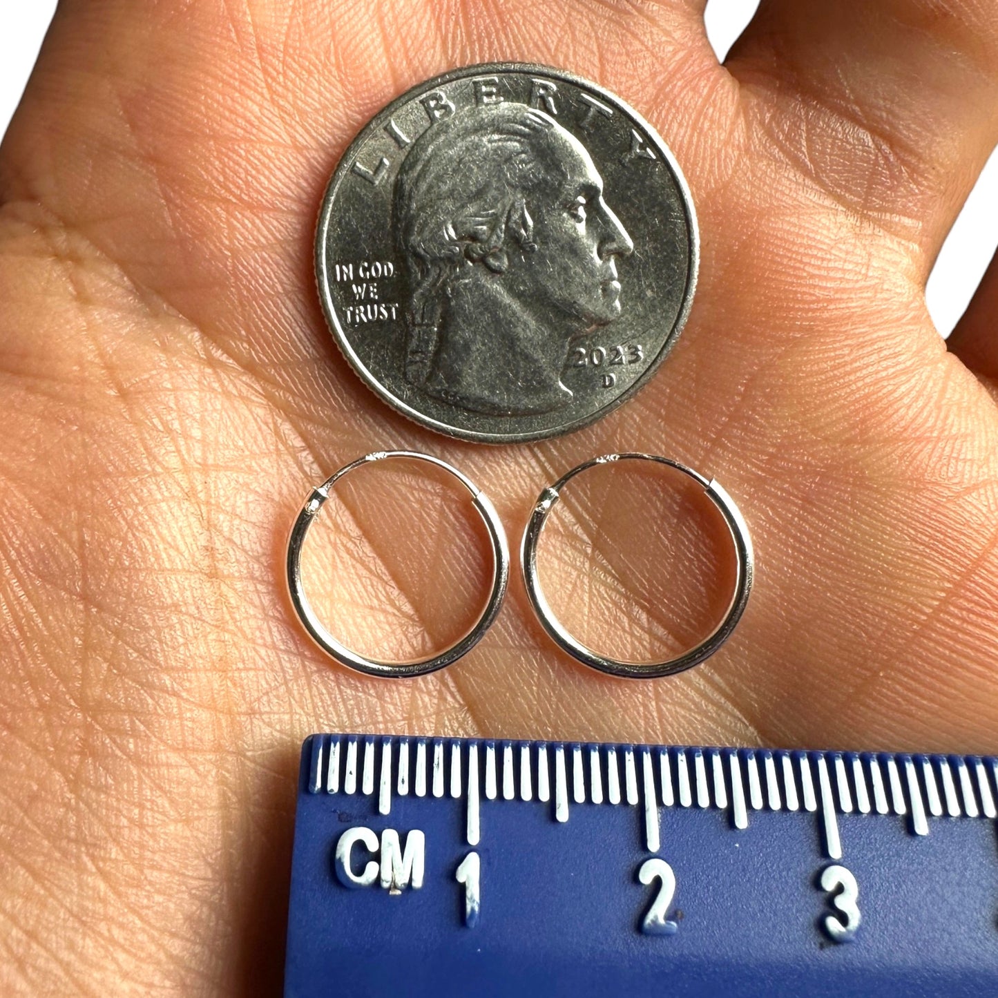 Sterling Silver Hoop Earrings 14mm Small Minimalist Hoops