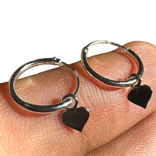 Heart Hoop Earrings Sterling Silver 12mm Huggie Hoops