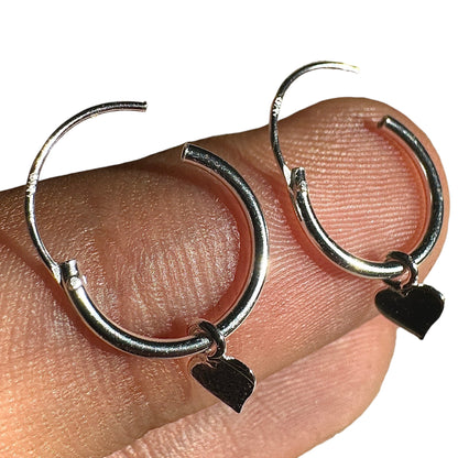 Heart Hoop Earrings Sterling Silver 12mm Huggie Hoops