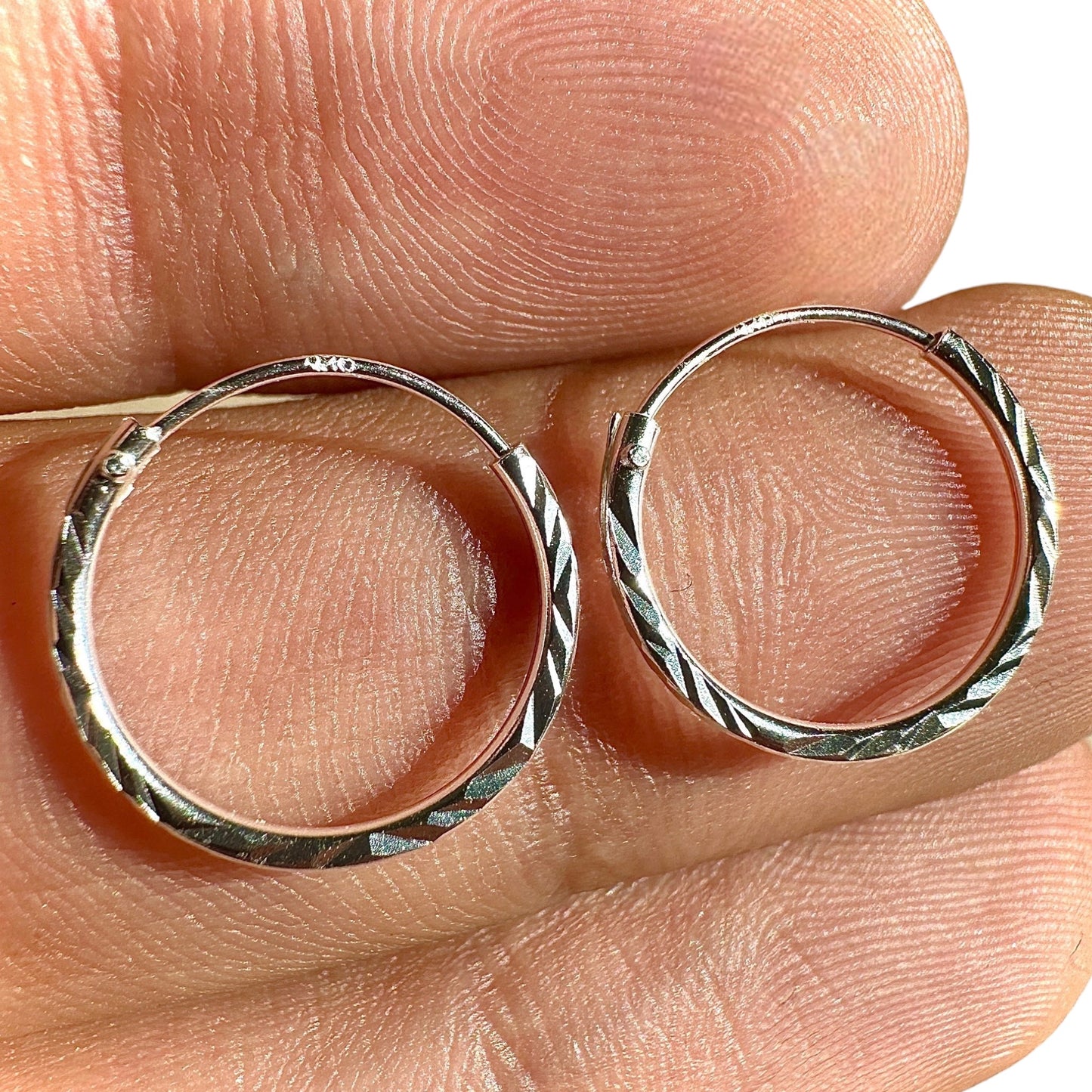 Sterling Silver Hoop Earrings 14mm Diamond Cut Small Hoops