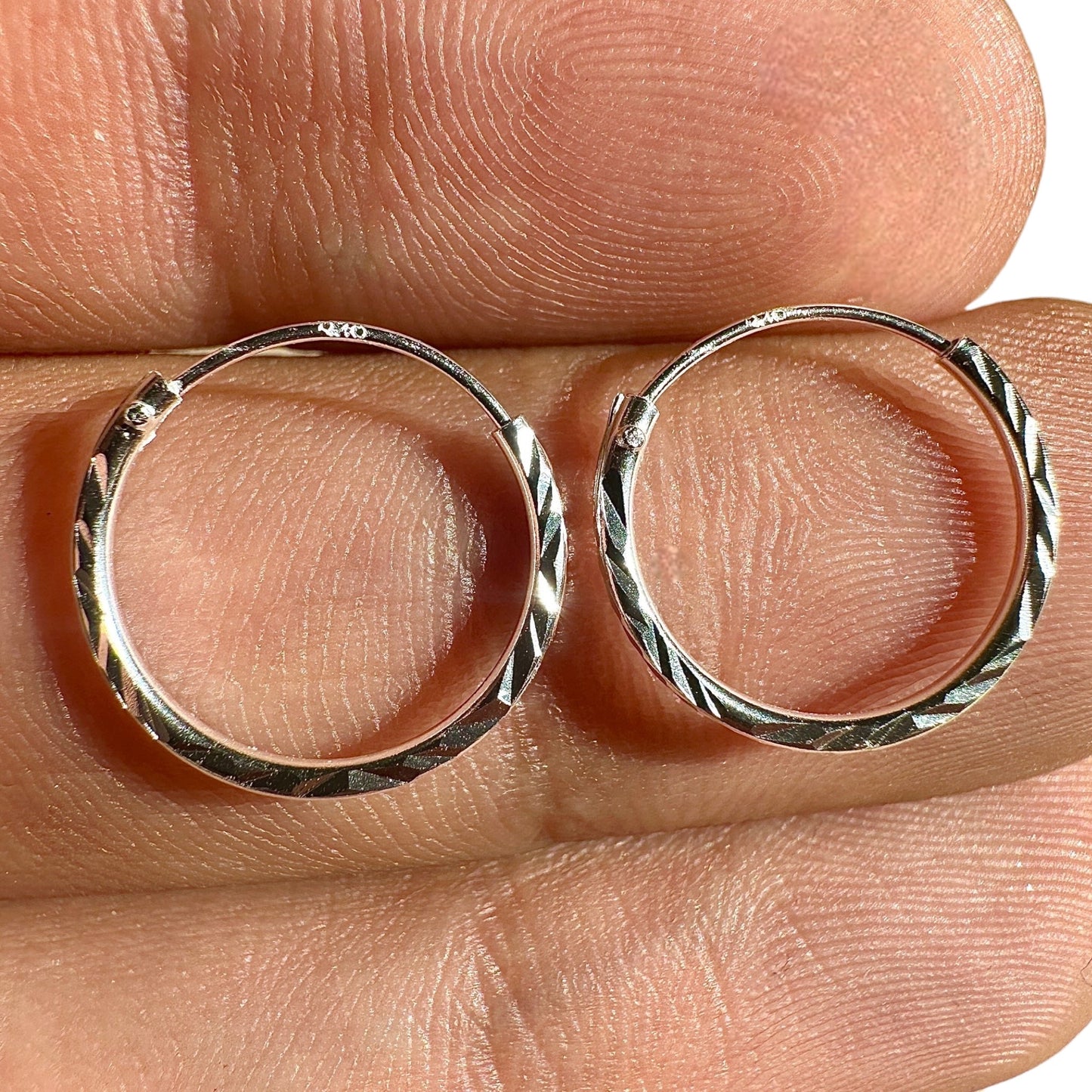 Sterling Silver Hoop Earrings 14mm Diamond Cut Small Hoops