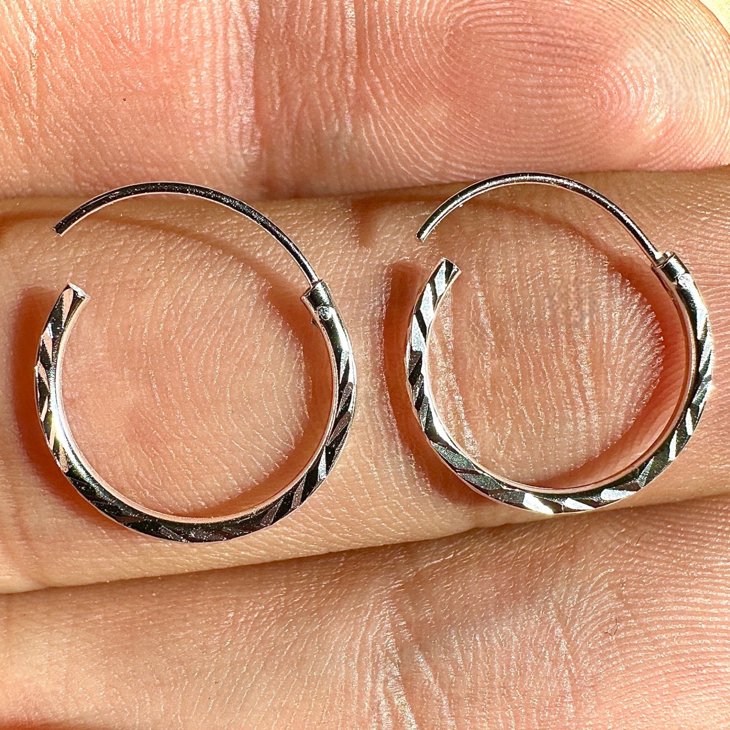 Sterling Silver Hoop Earrings 14mm Diamond Cut Small Hoops