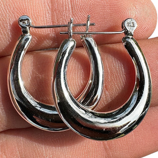 Sterling Silver Hoop Earrings 28mm Oval Hoops