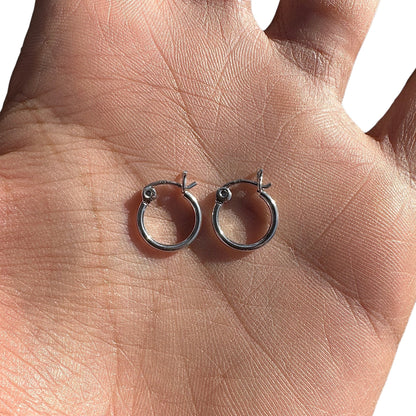 Sterling Silver Hoop Earrings 12mm Round Hoops
