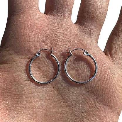 Sterling Silver Hoop Earrings 20mm Round Hoops