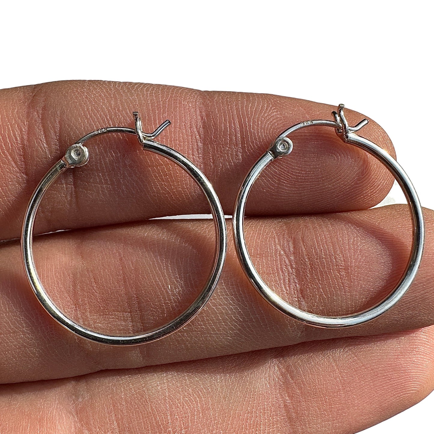 Sterling Silver Hoop Earrings 25mm Round Hoops