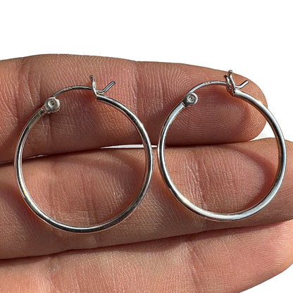 Sterling Silver Hoop Earrings 25mm Round Hoops