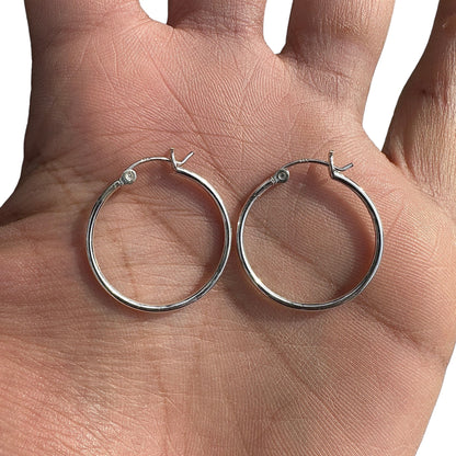Sterling Silver Hoop Earrings 25mm Round Hoops