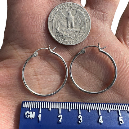 Sterling Silver Hoop Earrings 25mm Round Hoops