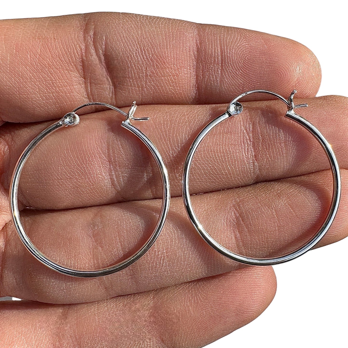 Sterling Silver Hoop Earrings 30mm Round Hoops