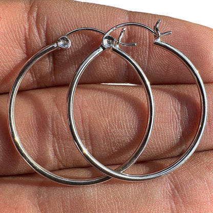 Sterling Silver Hoop Earrings 30mm Round Hoops