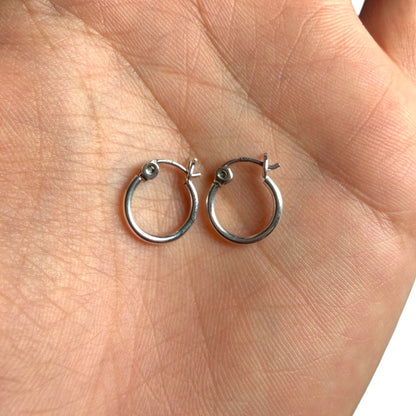 Sterling Silver Hoop Earrings 12mm, 925 Thin Polished Hoops