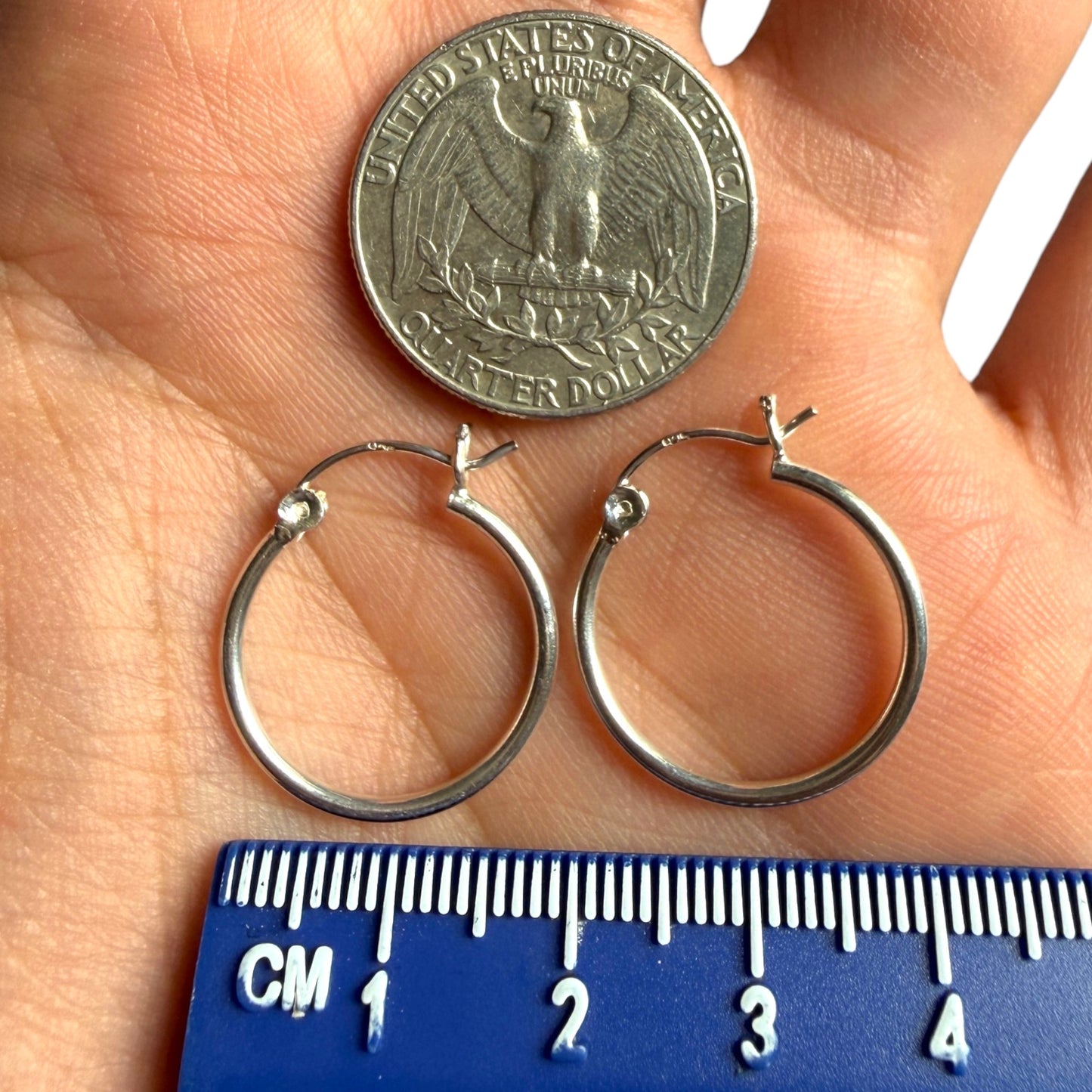 Sterling Silver Hoop Earrings 20mm, 925 Thin Polished Hoops