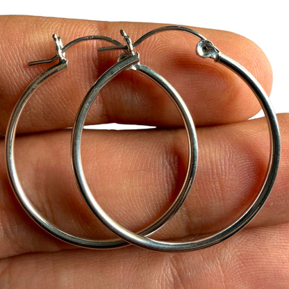Sterling Silver Hoop Earrings 30mm, 925 Thin High Polished Hoops
