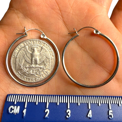 Sterling Silver Hoop Earrings 30mm, 925 Thin High Polished Hoops