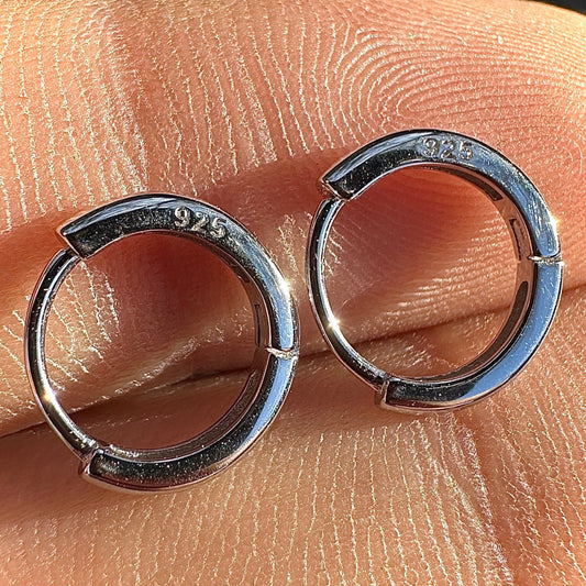 Sterling Silver Huggie Hoops 8mm Rhodium Plated