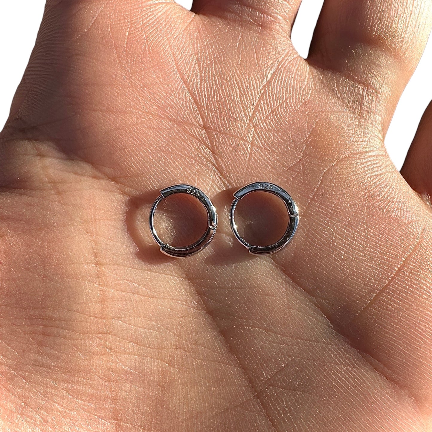 Sterling Silver Huggie Hoops 8mm Rhodium Plated