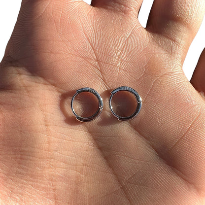 Sterling Silver Huggie Hoops 8mm Rhodium Plated