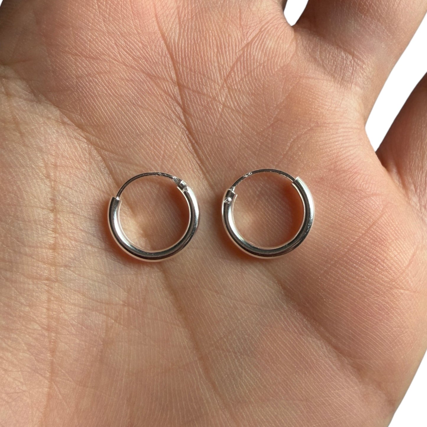 Sterling Silver Huggie Earrings 14mm, 925 Hypoallergenic Hoops